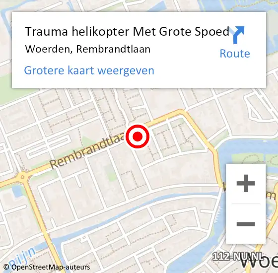 Locatie op kaart van de 112 melding: Trauma helikopter Met Grote Spoed Naar Woerden, Rembrandtlaan op 9 januari 2024 11:16