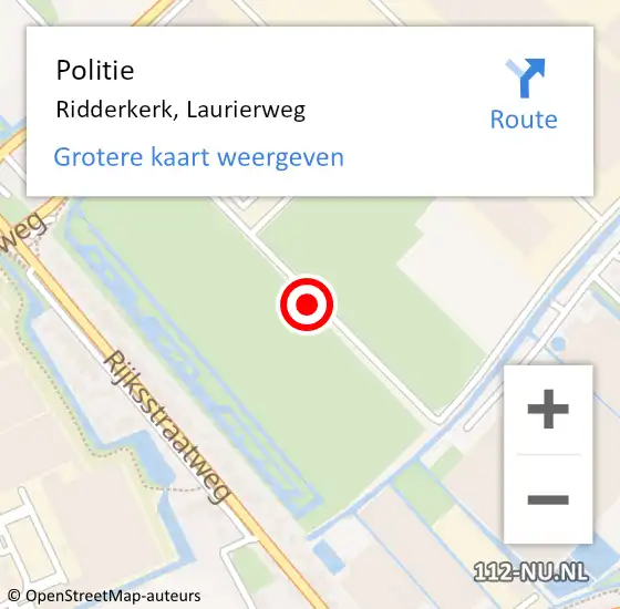 Locatie op kaart van de 112 melding: Politie Ridderkerk, Laurierweg op 9 januari 2024 12:12