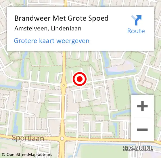 Locatie op kaart van de 112 melding: Brandweer Met Grote Spoed Naar Amstelveen, Lindenlaan op 9 januari 2024 12:12