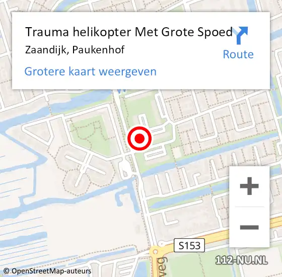 Locatie op kaart van de 112 melding: Trauma helikopter Met Grote Spoed Naar Zaandijk, Paukenhof op 9 januari 2024 12:33