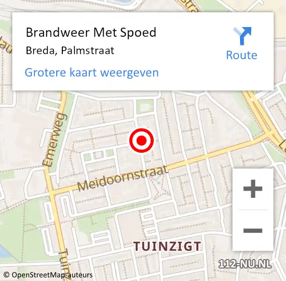 Locatie op kaart van de 112 melding: Brandweer Met Spoed Naar Breda, Palmstraat op 9 januari 2024 12:35