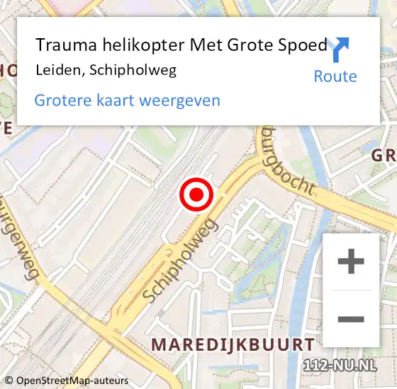 Locatie op kaart van de 112 melding: Trauma helikopter Met Grote Spoed Naar Leiden, Schipholweg op 9 januari 2024 12:39