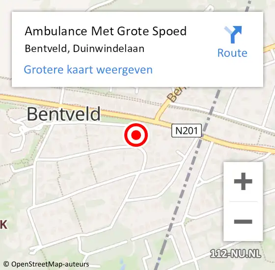 Locatie op kaart van de 112 melding: Ambulance Met Grote Spoed Naar Bentveld, Duinwindelaan op 9 januari 2024 12:50