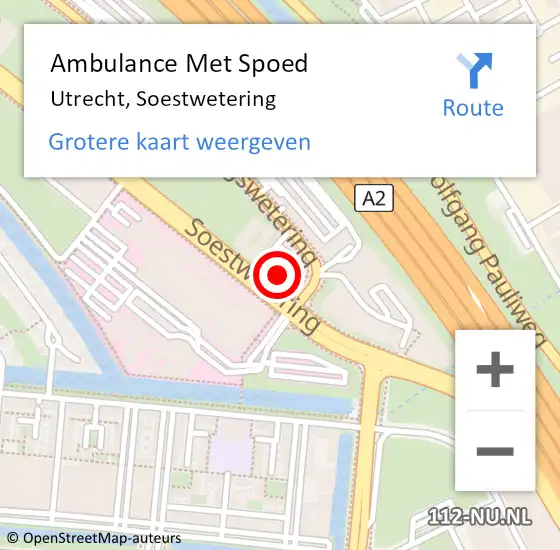 Locatie op kaart van de 112 melding: Ambulance Met Spoed Naar Utrecht, Soestwetering op 9 januari 2024 13:23