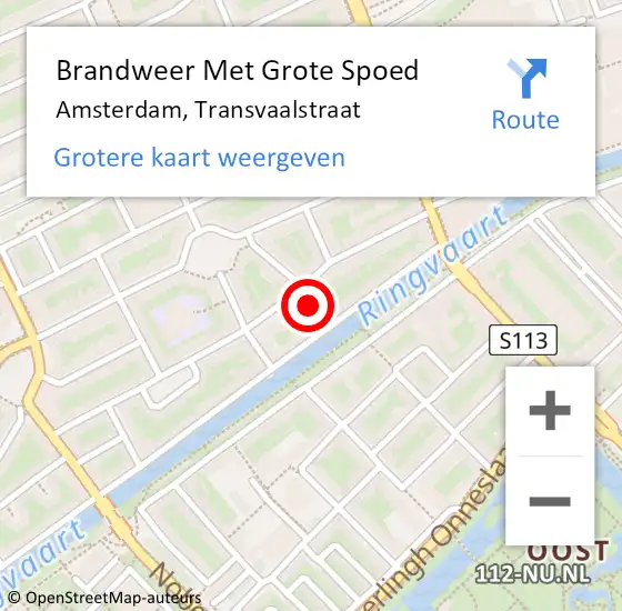 Locatie op kaart van de 112 melding: Brandweer Met Grote Spoed Naar Amsterdam, Transvaalstraat op 9 januari 2024 16:35