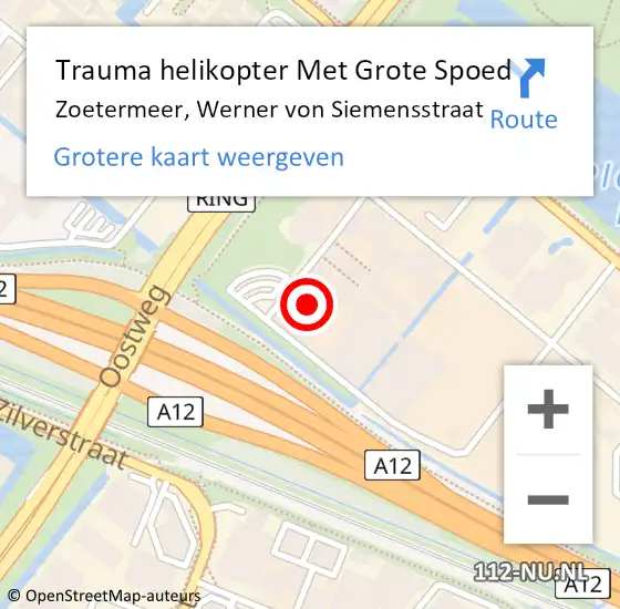 Locatie op kaart van de 112 melding: Trauma helikopter Met Grote Spoed Naar Zoetermeer, Werner von Siemensstraat op 9 januari 2024 16:54