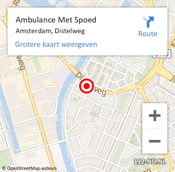 Locatie op kaart van de 112 melding: Ambulance Met Spoed Naar Amsterdam, Distelweg op 9 januari 2024 16:59