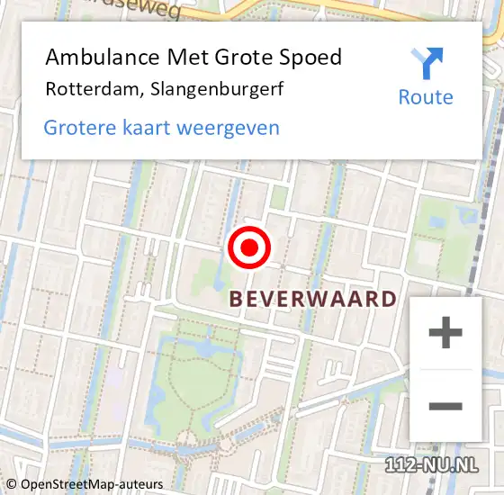 Locatie op kaart van de 112 melding: Ambulance Met Grote Spoed Naar Rotterdam, Slangenburgerf op 9 januari 2024 17:02