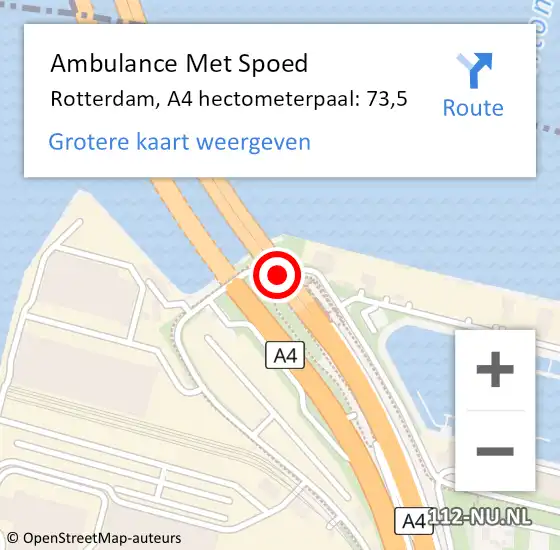 Locatie op kaart van de 112 melding: Ambulance Met Spoed Naar Rotterdam, A4 hectometerpaal: 73,5 op 9 januari 2024 17:12