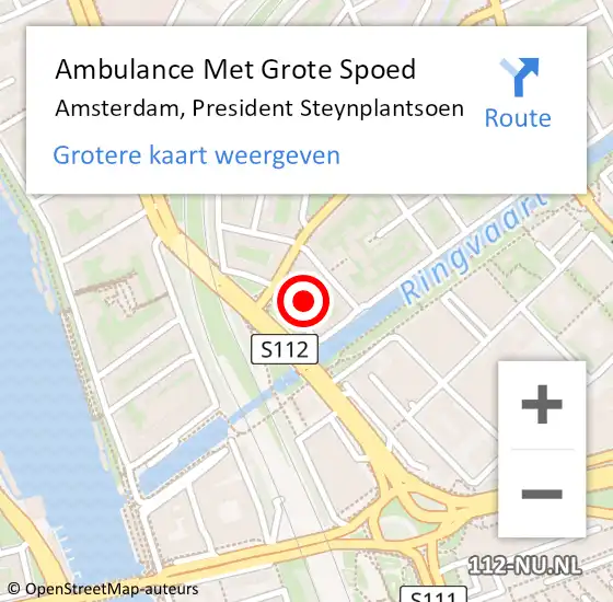 Locatie op kaart van de 112 melding: Ambulance Met Grote Spoed Naar Amsterdam, President Steynplantsoen op 9 januari 2024 17:22