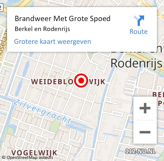 Locatie op kaart van de 112 melding: Brandweer Met Grote Spoed Naar Berkel en Rodenrijs op 9 januari 2024 17:23