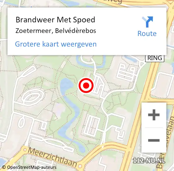 Locatie op kaart van de 112 melding: Brandweer Met Spoed Naar Zoetermeer, Belvédèrebos op 9 januari 2024 17:32