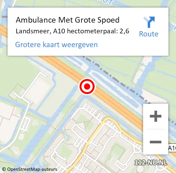 Locatie op kaart van de 112 melding: Ambulance Met Grote Spoed Naar Landsmeer, A10 hectometerpaal: 2,6 op 9 januari 2024 17:49