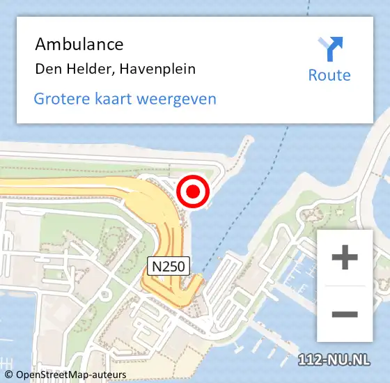 Locatie op kaart van de 112 melding: Ambulance Den Helder, Havenplein op 9 januari 2024 17:55