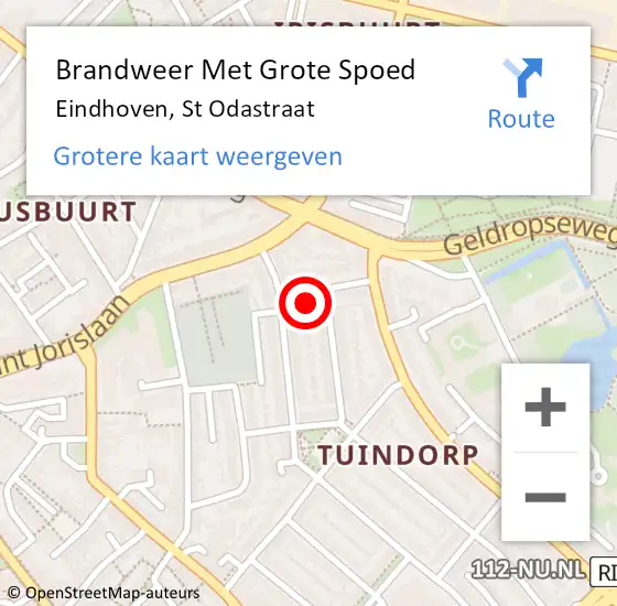 Locatie op kaart van de 112 melding: Brandweer Met Grote Spoed Naar Eindhoven, St Odastraat op 9 januari 2024 17:57