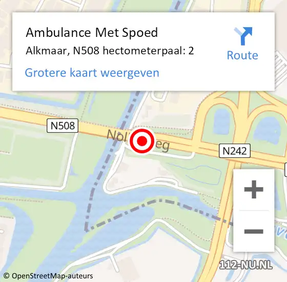 Locatie op kaart van de 112 melding: Ambulance Met Spoed Naar Alkmaar, N508 hectometerpaal: 2 op 9 januari 2024 17:59