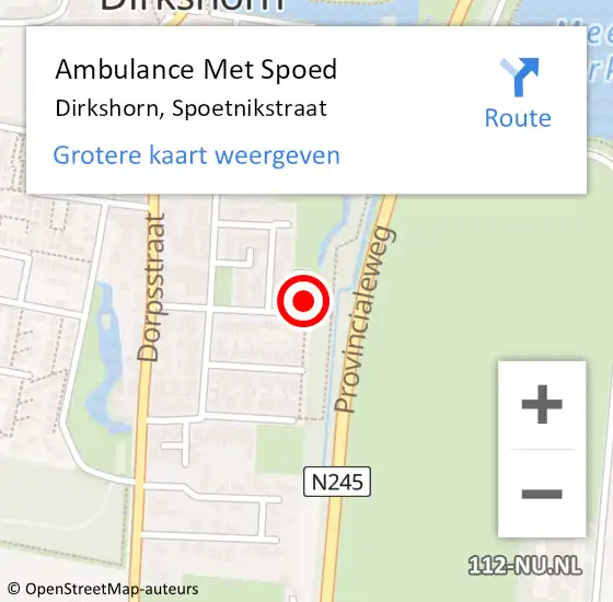 Locatie op kaart van de 112 melding: Ambulance Met Spoed Naar Dirkshorn, Spoetnikstraat op 9 januari 2024 18:08