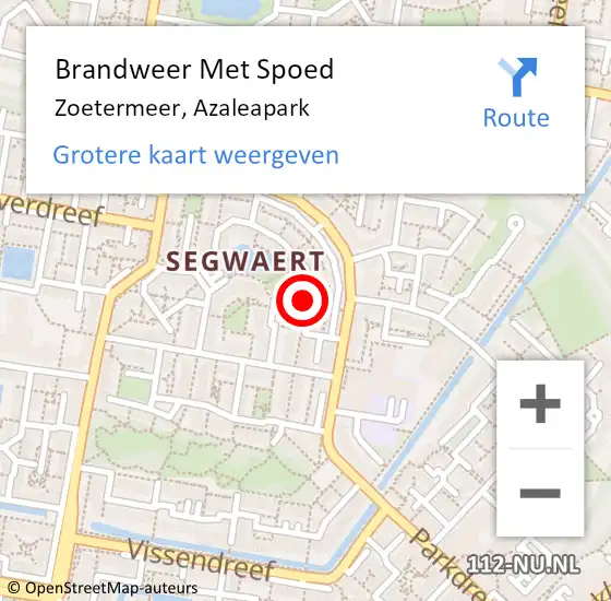 Locatie op kaart van de 112 melding: Brandweer Met Spoed Naar Zoetermeer, Azaleapark op 9 januari 2024 18:35