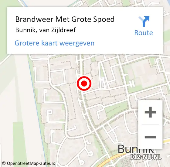 Locatie op kaart van de 112 melding: Brandweer Met Grote Spoed Naar Bunnik, van Zijldreef op 9 januari 2024 18:36