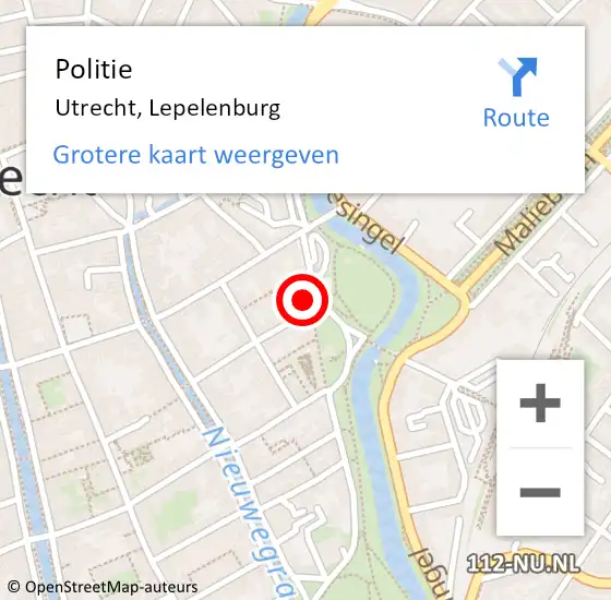 Locatie op kaart van de 112 melding: Politie Utrecht, Lepelenburg op 9 januari 2024 19:06