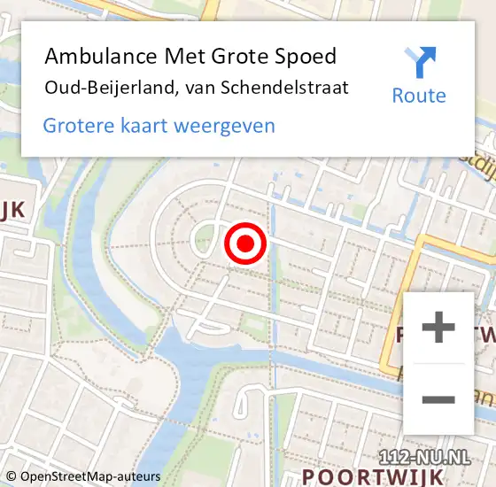 Locatie op kaart van de 112 melding: Ambulance Met Grote Spoed Naar Oud-Beijerland, van Schendelstraat op 9 januari 2024 19:06