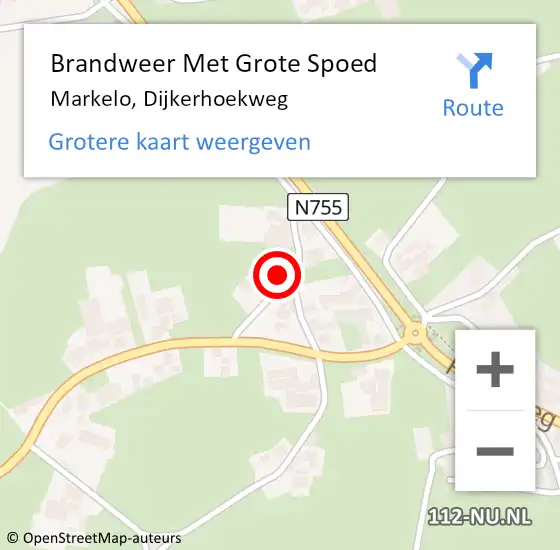 Locatie op kaart van de 112 melding: Brandweer Met Grote Spoed Naar Markelo, Dijkerhoekweg op 9 januari 2024 19:17