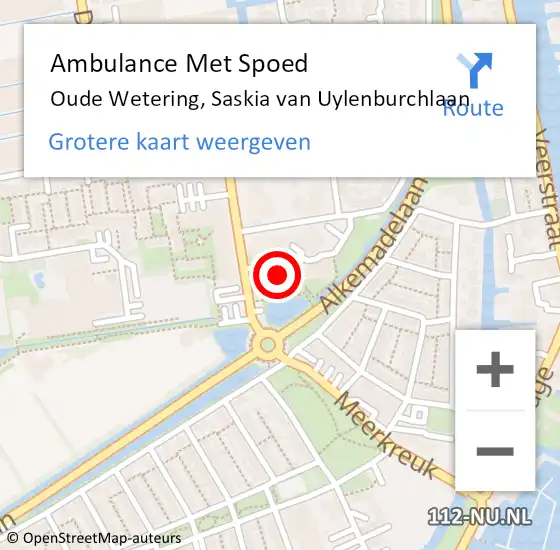 Locatie op kaart van de 112 melding: Ambulance Met Spoed Naar Oude Wetering, Saskia van Uylenburchlaan op 9 januari 2024 19:22