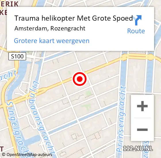 Locatie op kaart van de 112 melding: Trauma helikopter Met Grote Spoed Naar Amsterdam, Rozengracht op 9 januari 2024 19:29