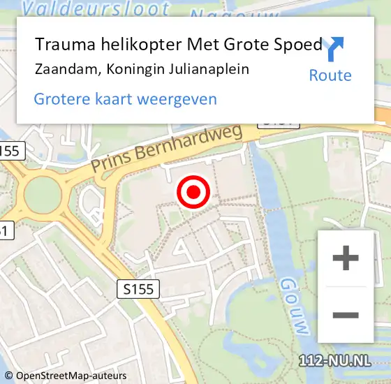Locatie op kaart van de 112 melding: Trauma helikopter Met Grote Spoed Naar Zaandam, Koningin Julianaplein op 9 januari 2024 20:07