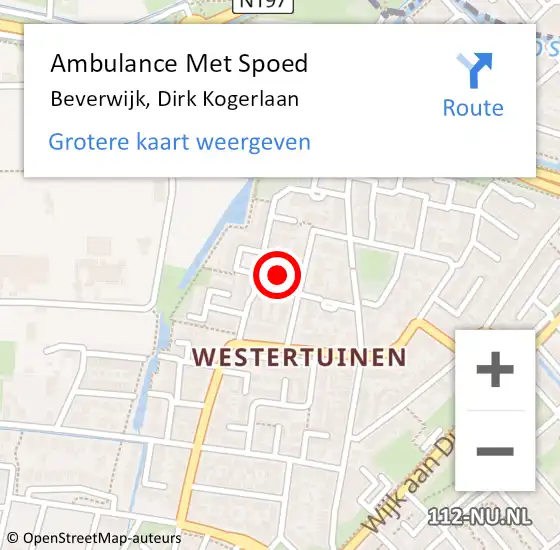 Locatie op kaart van de 112 melding: Ambulance Met Spoed Naar Beverwijk, Dirk Kogerlaan op 9 januari 2024 20:23