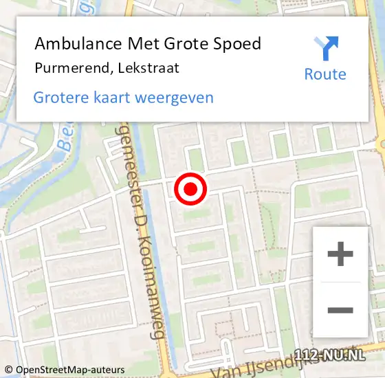 Locatie op kaart van de 112 melding: Ambulance Met Grote Spoed Naar Purmerend, Lekstraat op 9 januari 2024 20:56