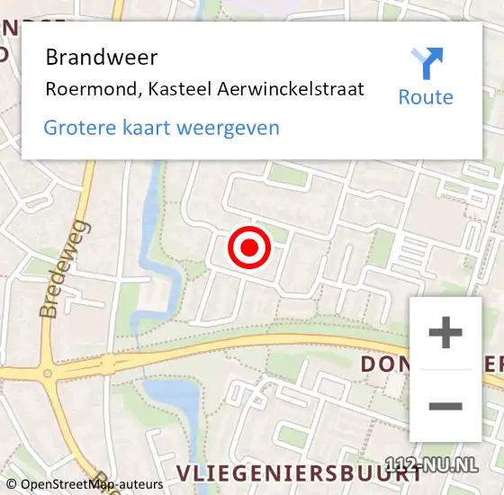 Locatie op kaart van de 112 melding: Brandweer Roermond, Kasteel Aerwinckelstraat op 9 januari 2024 20:57