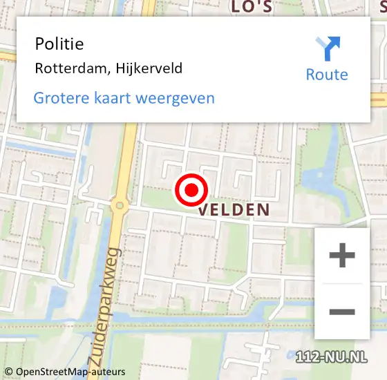 Locatie op kaart van de 112 melding: Politie Rotterdam, Hijkerveld op 9 januari 2024 21:06