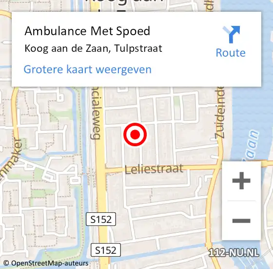 Locatie op kaart van de 112 melding: Ambulance Met Spoed Naar Koog aan de Zaan, Tulpstraat op 9 januari 2024 21:20