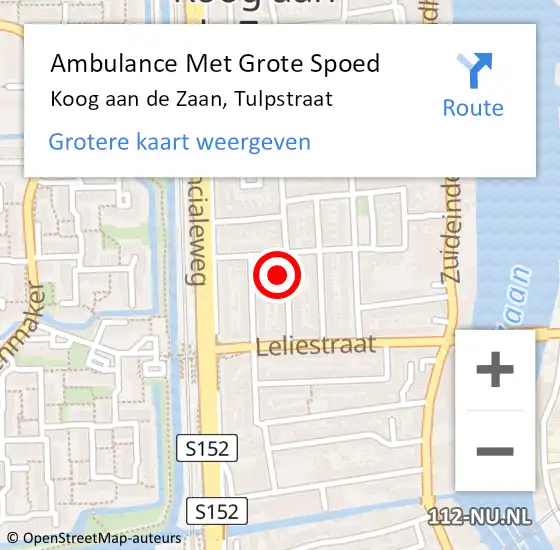 Locatie op kaart van de 112 melding: Ambulance Met Grote Spoed Naar Koog aan de Zaan, Tulpstraat op 9 januari 2024 21:26