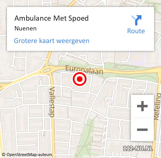 Locatie op kaart van de 112 melding: Ambulance Met Spoed Naar Nuenen op 9 januari 2024 21:43