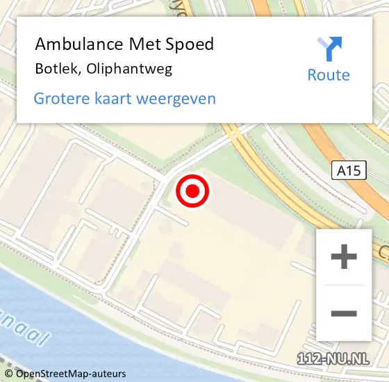 Locatie op kaart van de 112 melding: Ambulance Met Spoed Naar Botlek, Oliphantweg op 9 januari 2024 21:45