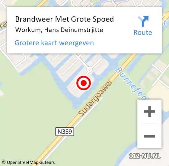 Locatie op kaart van de 112 melding: Brandweer Met Grote Spoed Naar Workum, Hans Deinumstrjitte op 9 januari 2024 22:03