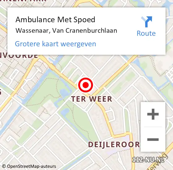 Locatie op kaart van de 112 melding: Ambulance Met Spoed Naar Wassenaar, Van Cranenburchlaan op 9 januari 2024 22:15