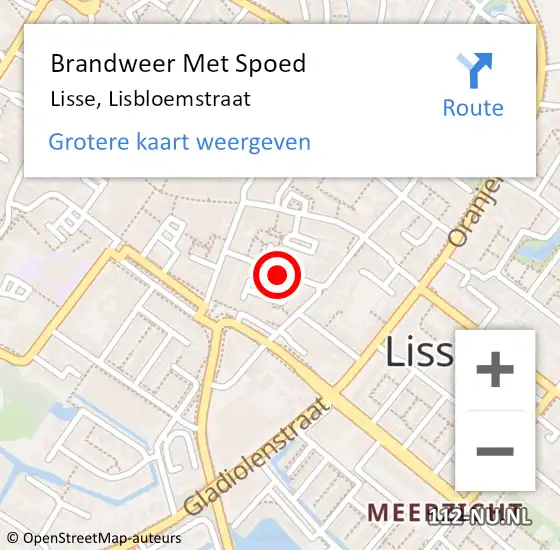 Locatie op kaart van de 112 melding: Brandweer Met Spoed Naar Lisse, Lisbloemstraat op 9 januari 2024 22:20