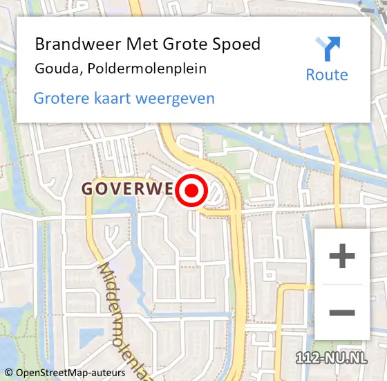 Locatie op kaart van de 112 melding: Brandweer Met Grote Spoed Naar Gouda, Poldermolenplein op 9 januari 2024 22:44