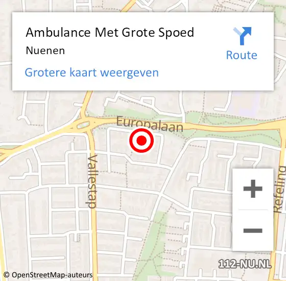 Locatie op kaart van de 112 melding: Ambulance Met Grote Spoed Naar Nuenen op 9 januari 2024 23:01