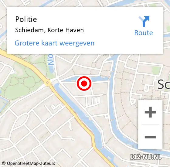 Locatie op kaart van de 112 melding: Politie Schiedam, Korte Haven op 10 januari 2024 00:03