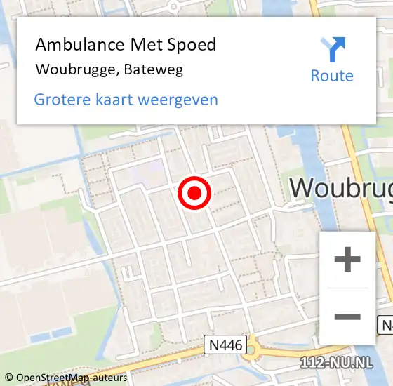 Locatie op kaart van de 112 melding: Ambulance Met Spoed Naar Woubrugge, Bateweg op 10 januari 2024 00:11