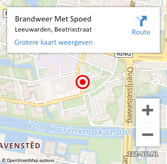 Locatie op kaart van de 112 melding: Brandweer Met Spoed Naar Leeuwarden, Beatrixstraat op 10 januari 2024 00:15