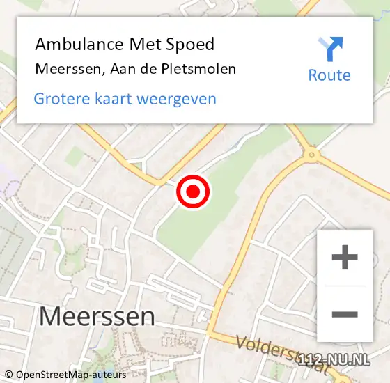 Locatie op kaart van de 112 melding: Ambulance Met Spoed Naar Meerssen, Aan de Pletsmolen op 21 september 2014 15:44