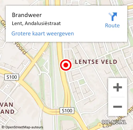 Locatie op kaart van de 112 melding: Brandweer Lent, Andalusiëstraat op 10 januari 2024 00:42