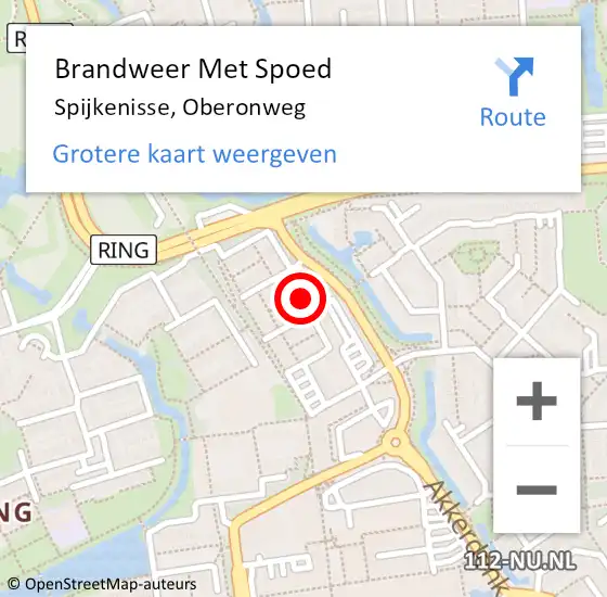 Locatie op kaart van de 112 melding: Brandweer Met Spoed Naar Spijkenisse, Oberonweg op 10 januari 2024 00:51