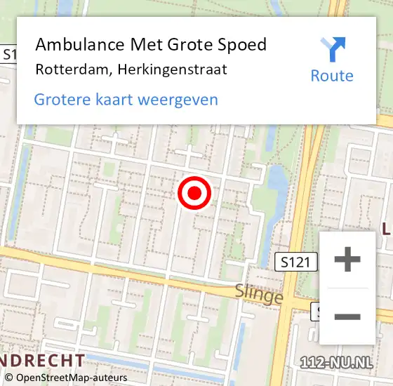 Locatie op kaart van de 112 melding: Ambulance Met Grote Spoed Naar Rotterdam, Herkingenstraat op 10 januari 2024 02:39