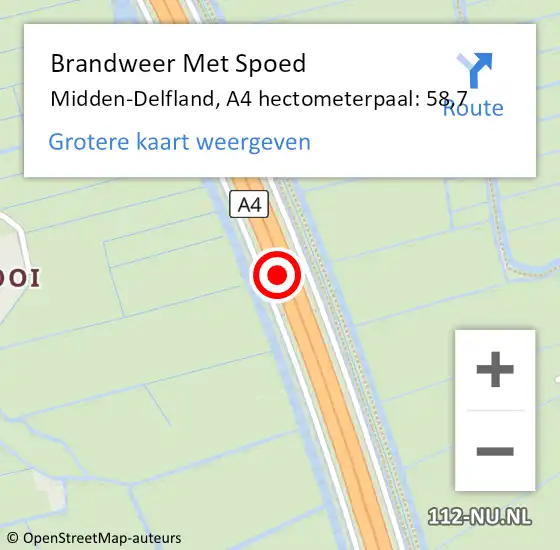 Locatie op kaart van de 112 melding: Brandweer Met Spoed Naar Midden-Delfland, A4 hectometerpaal: 58,7 op 10 januari 2024 03:31